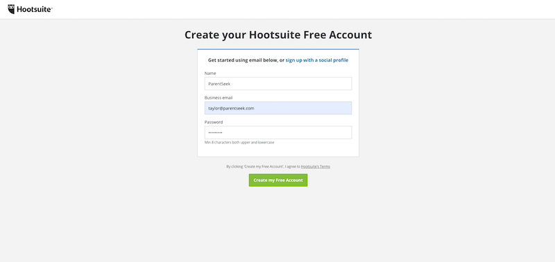 Creating a Free Hootsuite Account Step 1