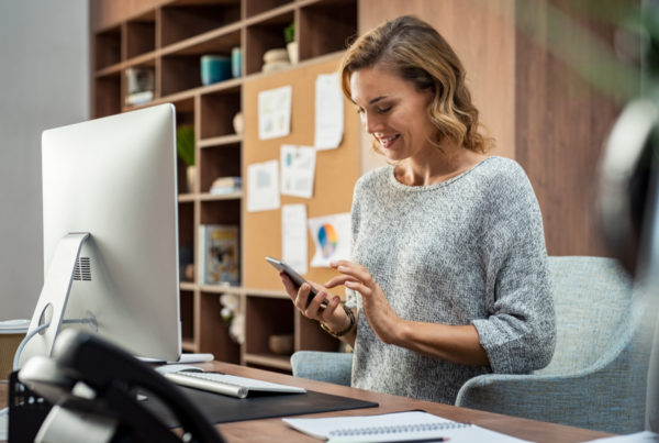 Childcare center director scheduling social media posts