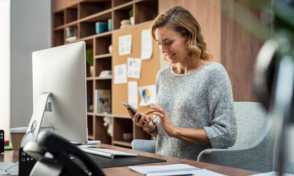 Childcare center director scheduling social media posts