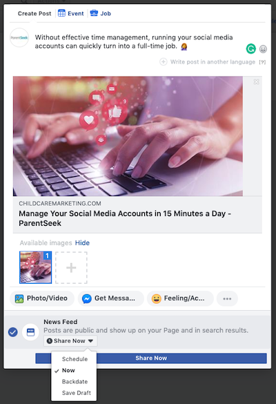 Step 4a for Scheduling a Post on Facebook