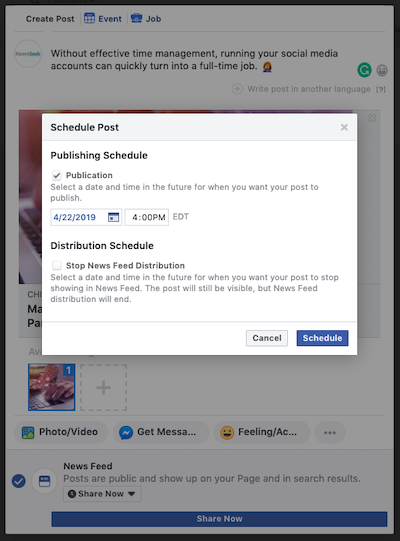 Step 4b for Scheduling a Post on Facebook