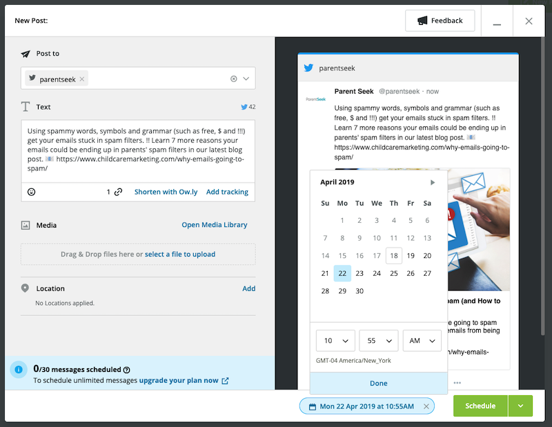 Scheduling social media posts with Hootsuite step 5