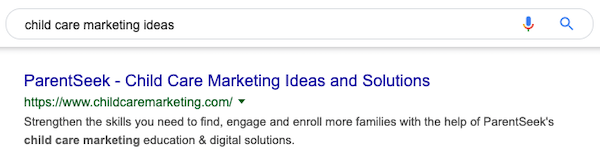 Keywords highlighted in ParentSeek's homepage meta description in SERPs