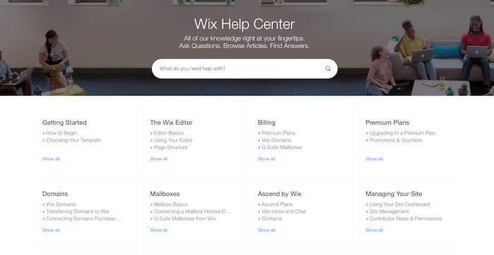 Screenshot of Wix Help Center