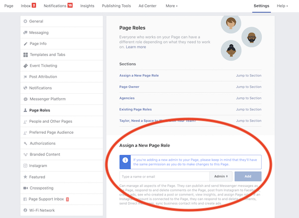 assign page roles facebook screenshot
