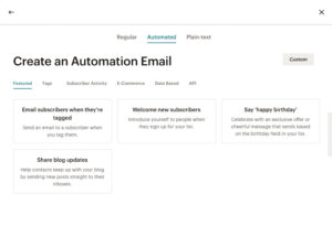 Automation categories screenshot on Mailchimp
