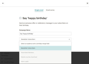 Automation email audience dropdown Mailchimp screenshot