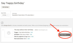 design email button Mailchimp screenshot