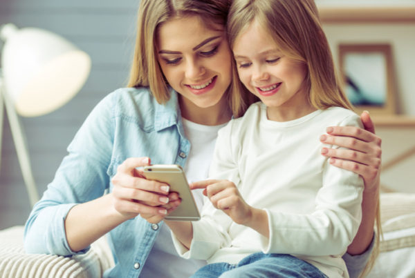 Mom on phone with daughter