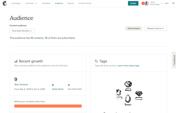 Audience tab Mailchimp screenshot