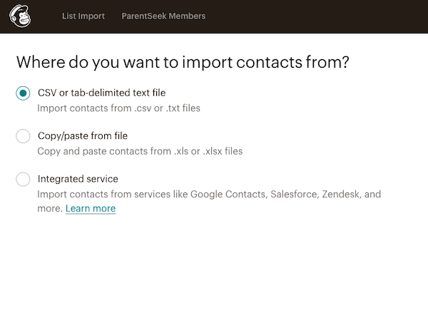 CSV import mailchimp screenshot