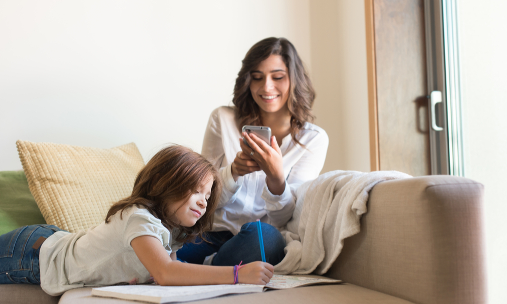 Mother on smartphone