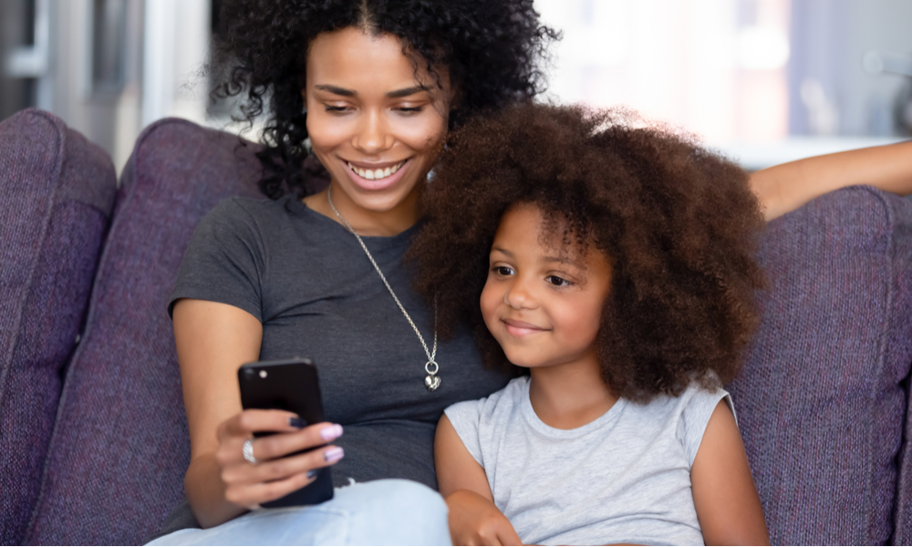 Mother and daughter on phone