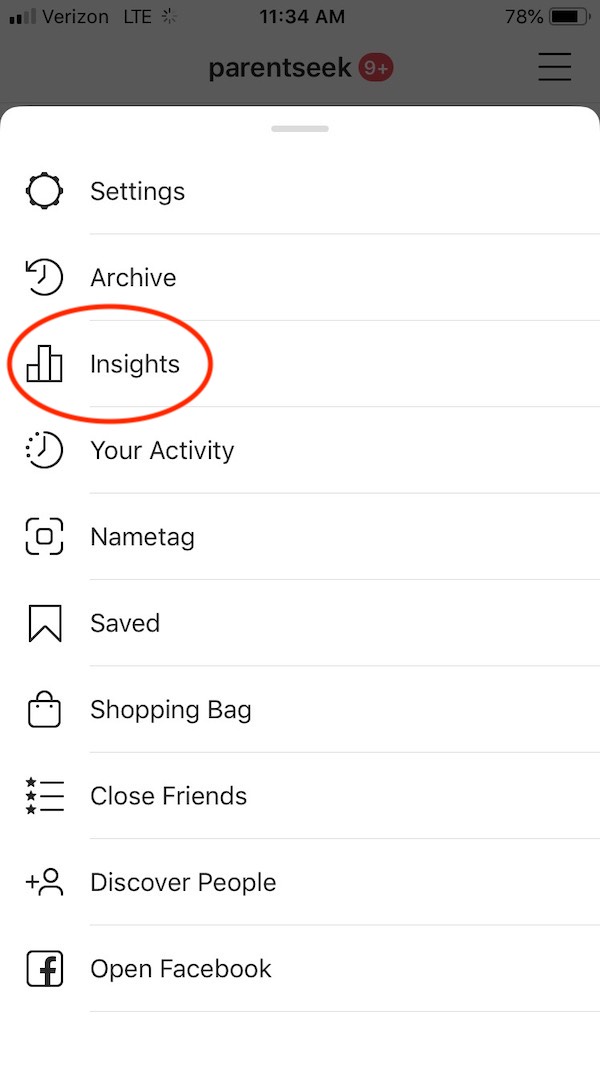 Instagram Insights Menu