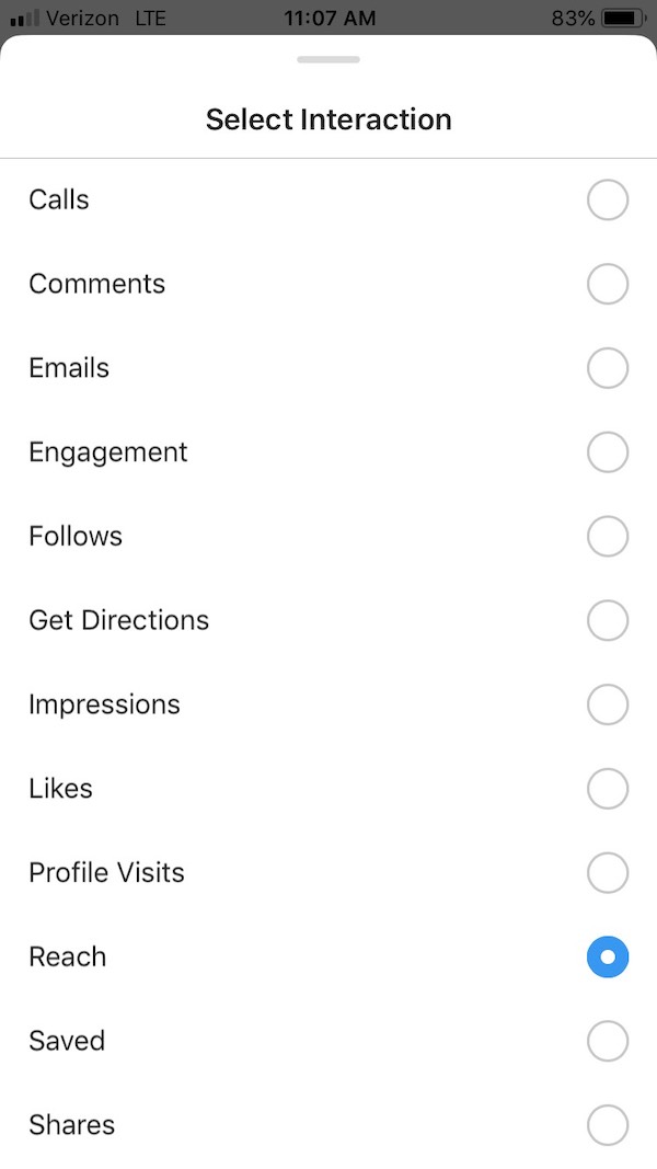 Instagram Insights Interaction Selection