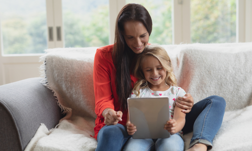 Mom and daughter on tablet