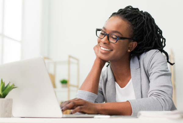 Woman working on laptop