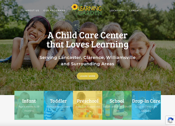 The Learning Garden Website Homepage Screenshot